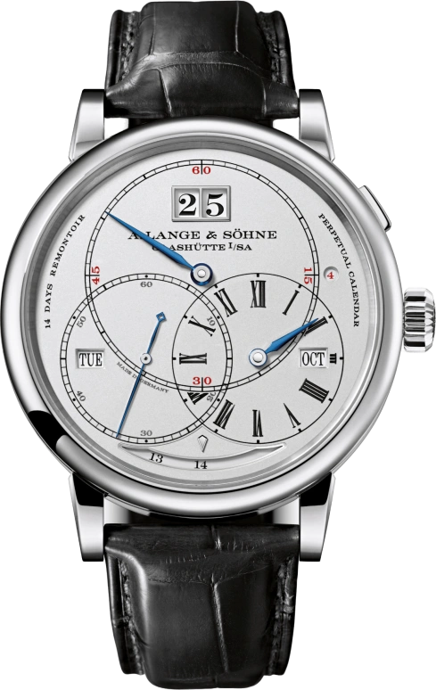 A. Lange & Söhne,Richard Lange 45.50mm,45.50mm,White Gold,Silver,Handwound,Moonphase,Perpetual Calendar,Leap Year,Month,336hours,In-house Caliber,180,180.026