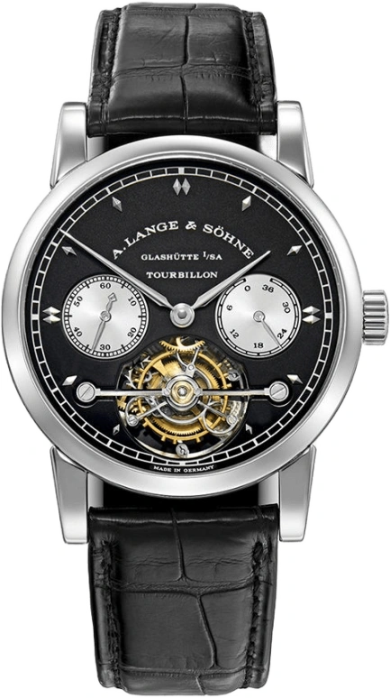 A. Lange & Söhne,Tourbillon 38.50mm,38.50mm,White Gold,Black,Handwound,Power Reserve Indicator,Tourbillon,701,701.028