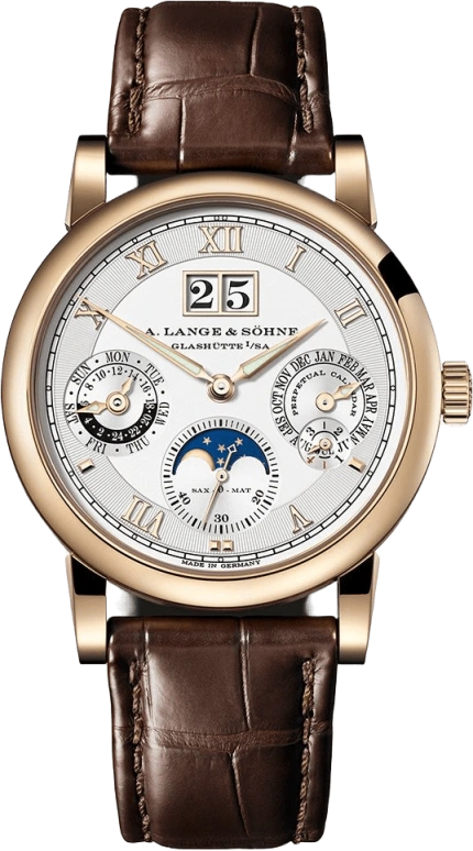 A. Lange & Söhne,Saxonia 38.50mm,38.50mm,Honey Gold,Silver,Automatic,Moonphase,Perpetual Calendar,Leap Year,Month,46hours,In-house Caliber,310,310.050