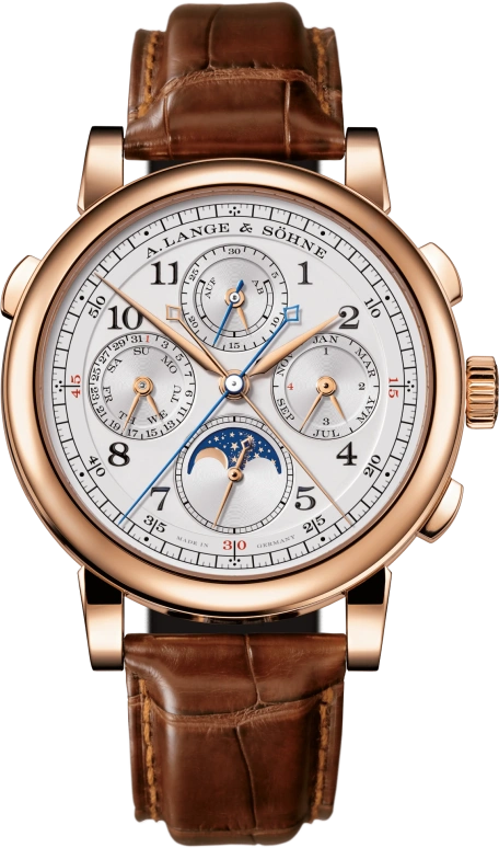 A. Lange & Söhne,1815 41.90mm,41.90mm,Pink Gold,Silver,Handwound,Chronograph,Moonphase,Perpetual Calendar,Leap Year,42hours,In-house Caliber,421,421.032