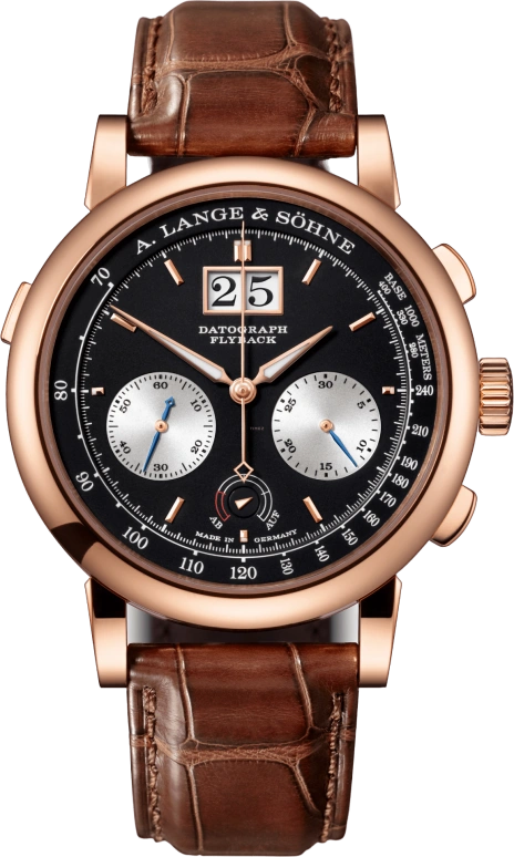 A. Lange & Söhne,Saxonia 41mm,41mm,Pink Gold,Black,Handwound,Chronograph,Power Reserve Indicator,Flyback,Big Date,60hours,In-house Caliber,405,405.031