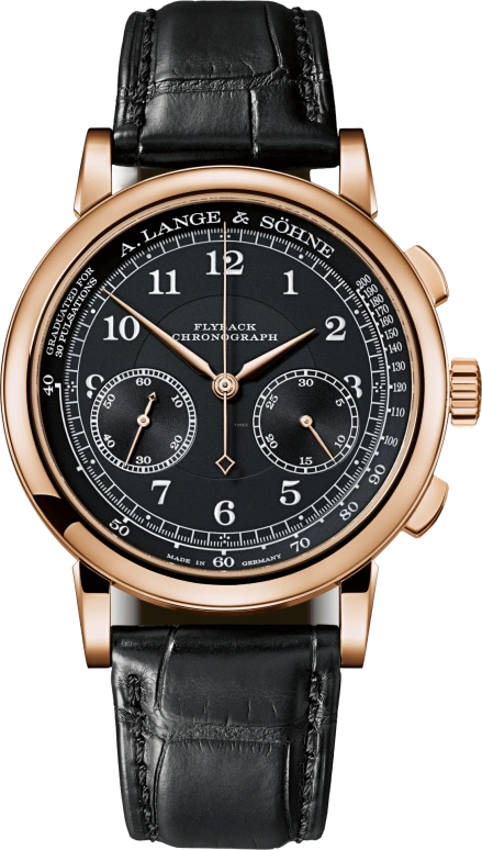 A. Lange & Söhne,1815 39.50mm,39.50mm,Pink Gold,Black,Handwound,Chronograph,Power Reserve Indicator,Flyback,Column Wheel,60hours,In-house Caliber,414,414.031