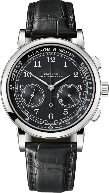 A. Lange & Söhne,1815 39.50mm,39.50mm,White Gold,Black,Handwound,Chronograph,Power Reserve Indicator,Flyback,Column Wheel,60hours,In-house Caliber,414,414.028