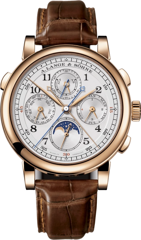 A. Lange & Söhne,1815 41.90mm,41.90mm,Pink Gold,Silver,Handwound,Chronograph,Moonphase,Perpetual Calendar,Leap Year,42hours,In-house Caliber,421,421.032