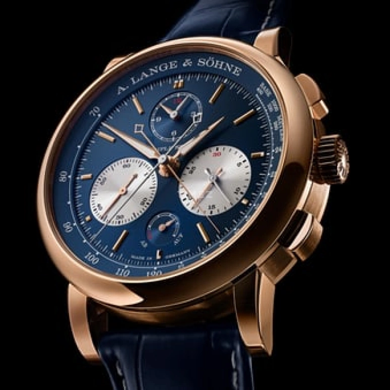 A. Lange & Söhne,Saxonia 43.20mm,43.20mm,Pink Gold,Blue,Handwound,Chronograph,Power Reserve Indicator,Flyback,Rattrapante,55hours,In-house Caliber,424,424.037