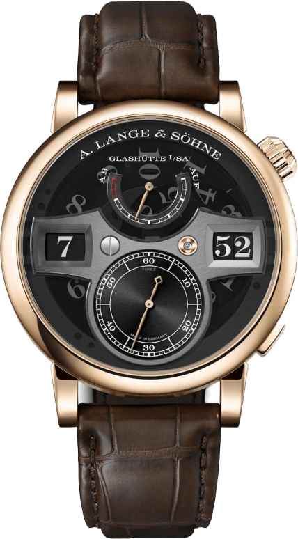 A. Lange & Söhne,Zeitwerk 41.90mm,41.90mm,Honey Gold,Black,Transparent,Handwound,Power Reserve Indicator,Jumping Minutes,Jumping Hours,Constant Force Mechanism,72hours,In-house Caliber,lumen,142,142.055