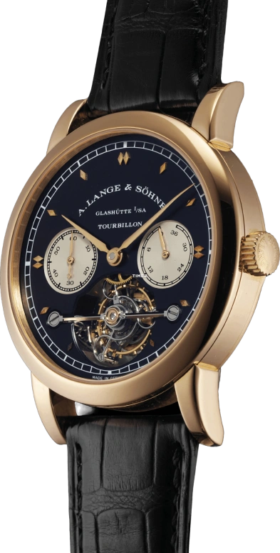 A. Lange & Söhne,Tourbillon 38.50mm,38.50mm,Pink Gold,Black,Handwound,Power Reserve Indicator,Tourbillon,Chain & Fusée,701,701.011