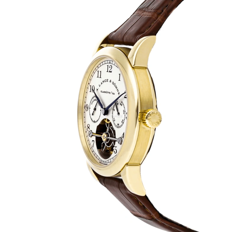 A. Lange & Söhne,Tourbillon 38.50mm,38.50mm,Yellow Gold,Silver,Handwound,Power Reserve Indicator,Tourbillon,Chain & Fusée,701,701.001