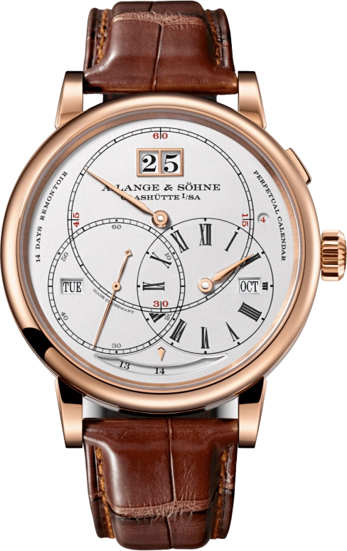 A. Lange & Söhne,Richard Lange 45.50mm,45.50mm,Pink Gold,Silver,Handwound,Moonphase,Perpetual Calendar,Leap Year,Month,336hours,In-house Caliber,180,180.032