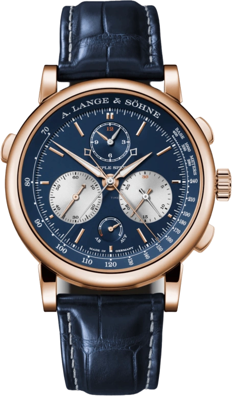 A. Lange & Söhne,Saxonia 43.20mm,43.20mm,Pink Gold,Blue,Handwound,Chronograph,Power Reserve Indicator,Flyback,Rattrapante,55hours,In-house Caliber,424,424.037