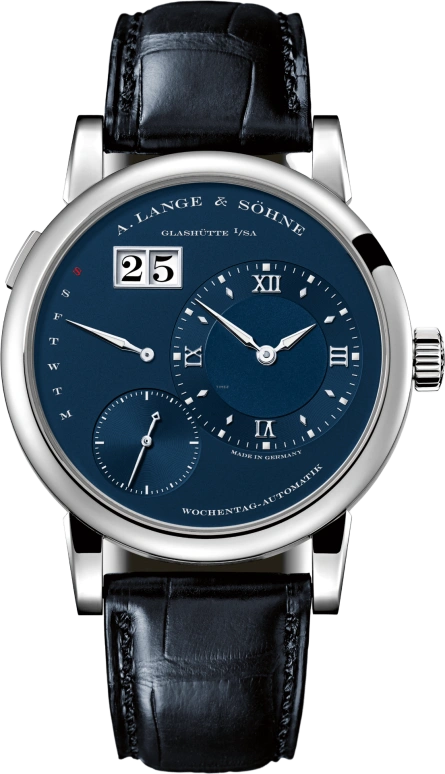 A. Lange & Söhne,Lange 1 39.50mm,39.50mm,Platinum,Blue,Automatic,Day,Power Reserve Indicator,Flyback,Big Date,50hours,In-house Caliber,320,320.028