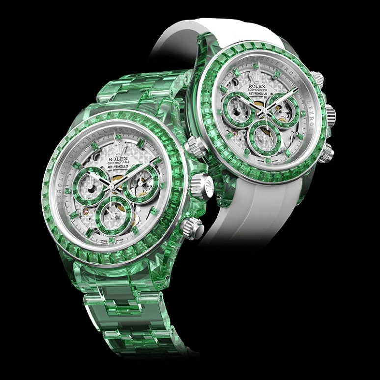 Aet Remould,Other 40mm,40mm,Sapphire,Silver,Green,Automatic,Chronograph,Round,VERDANT MARVEL