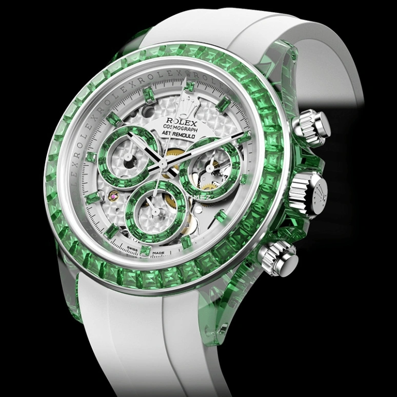 Aet Remould,Other 40mm,40mm,Sapphire,Silver,Green,Automatic,Chronograph,Round,VERDANT MARVEL