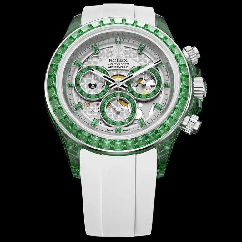 Aet Remould,Other 40mm,40mm,Sapphire,Silver,Green,Automatic,Chronograph,Round,VERDANT MARVEL