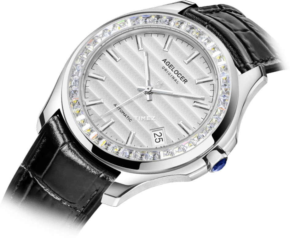 Agelocer,Baikal 40mm,40mm,Stainless Steel,Crystal,White,Automatic,Day,Sapphire,Crystal Glass,6301E1