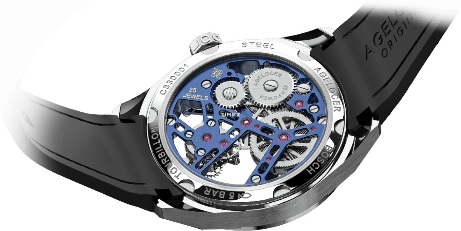 Agelocer,Tourbillon 42mm,42mm,Stainless Steel,Stainless Steel,Skeleton,Handwound,Tourbillon,Sapphire,Crystal Glass,9104A6