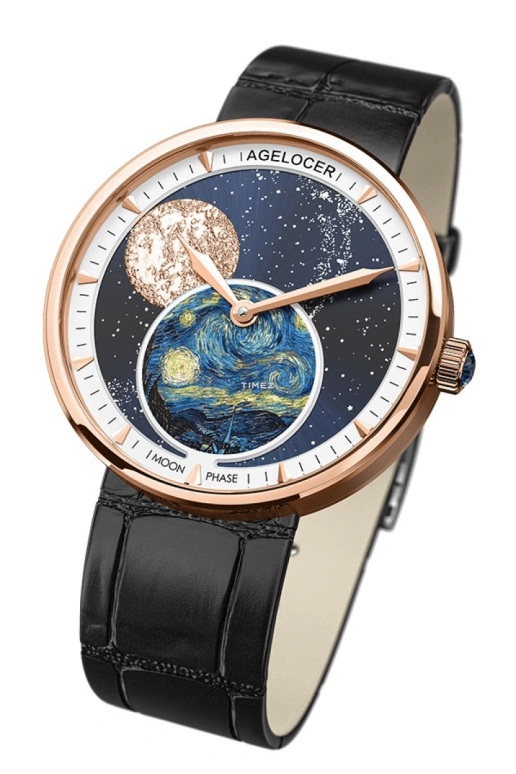 Agelocer,Astronomer 36mm,36mm,Stainless Steel,Multi-Color,Quartz,Moonphase,Sapphire,Crystal Glass,6501D1