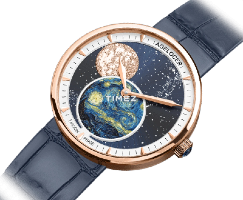 Agelocer,Astronomer 36mm,36mm,Stainless Steel,Blue,Multi-Color,Quartz,Moonphase,Sapphire,Crystal Glass,6501D6