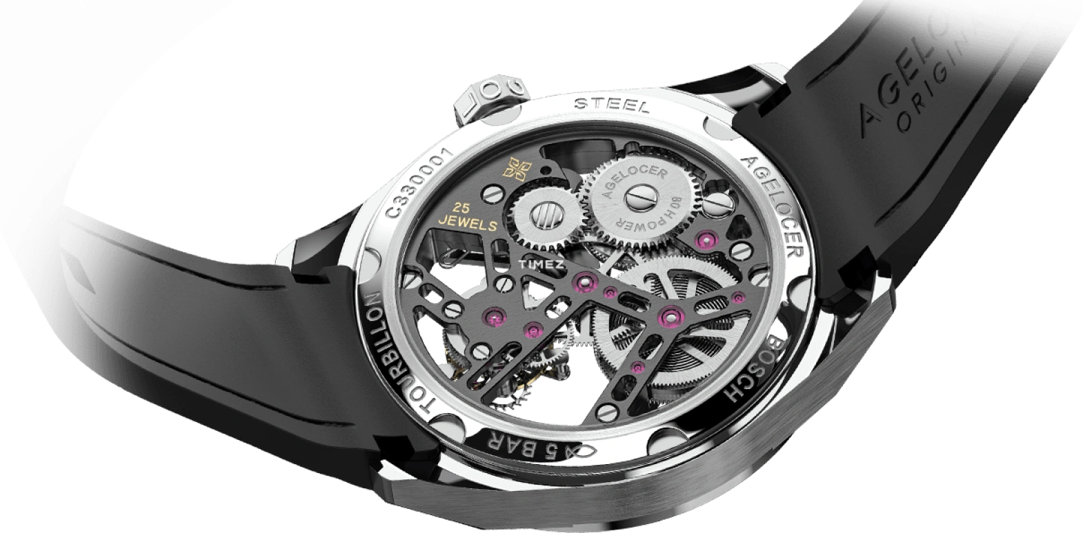 Agelocer,Tourbillon 42mm,42mm,Stainless Steel,Stainless Steel,Skeleton,Automatic,Tourbillon,Sapphire,Crystal Glass,9101A1