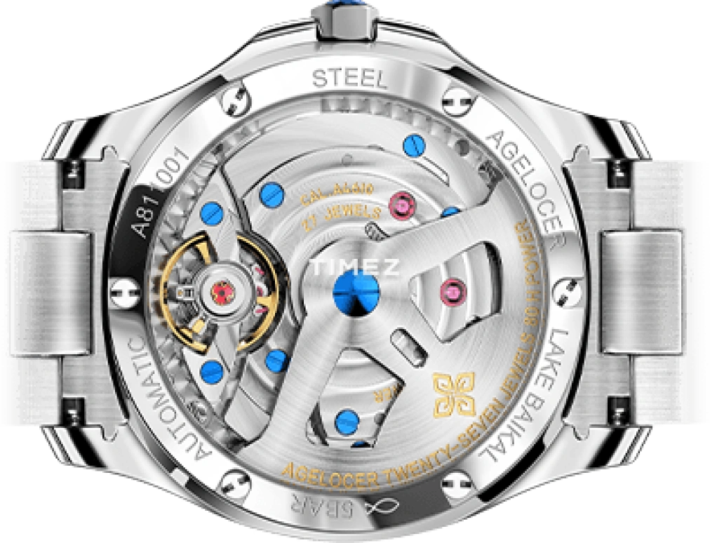 Agelocer,Baikal 40mm,40mm,Stainless Steel,White,Automatic,Day,Sapphire,Crystal Glass,6301A9