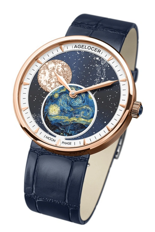 Agelocer,Astronomer 36mm,36mm,Stainless Steel,Blue,Multi-Color,Quartz,Moonphase,Sapphire,Crystal Glass,6501D6