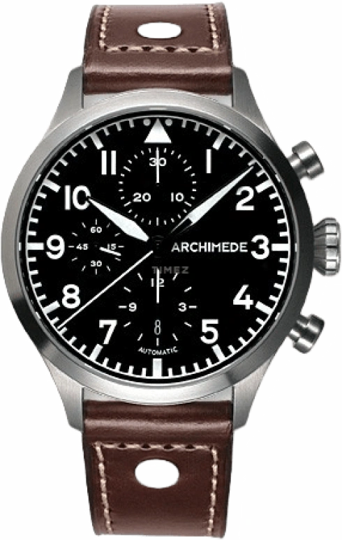 Archimede,Pilot 42mm,42mm,Stainless Steel,Black,Automatic,Chronograph,Date,Day,UA7939,UA7939-C1.3