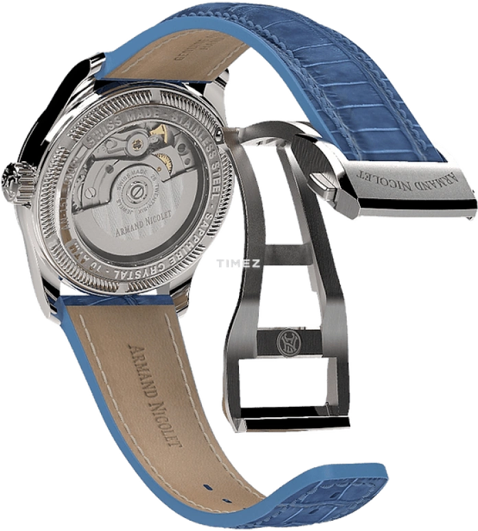 Armand Nicolet,M03 34mm,34mm,Stainless Steel,White,Blue,Automatic,Day,Sapphire,Crystal Glass,A151FAA,A151FAA-AK-P882LV8