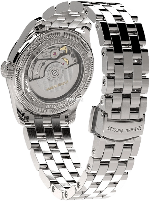 Armand Nicolet,M03 34mm,34mm,Stainless Steel,Silver White,Automatic,Day,Sapphire,Crystal Glass,A151EAA,A151EAA-AN-MA150