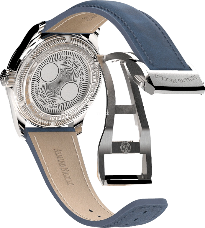 Armand Nicolet,M03 34mm,34mm,Stainless Steel,Silver,Quartz,Moonphase,Sapphire,Crystal Glass,A151SAA,A151SAA-AG-BP0886BU