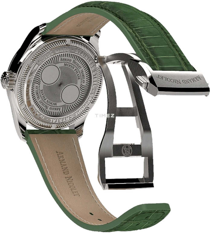 Armand Nicolet,M03 34mm,34mm,Stainless Steel,Green,White,Quartz,Moonphase,Sapphire,Crystal Glass,A151RAA,A151RAA-AV-P882VR8