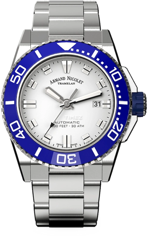 Armand Nicolet,JS9-44 44mm,44mm,Stainless Steel,Silver White,Automatic,Day,Sapphire,Crystal Glass,A480AGU,A480AGU-AG-MA4480AA