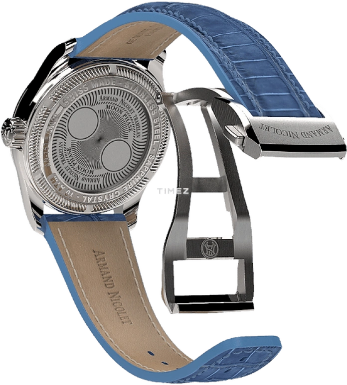 Armand Nicolet,M03 34mm,34mm,Stainless Steel,White,Blue,Quartz,Moonphase,Sapphire,Crystal Glass,A151RAA,A151RAA-AK-P882LV8