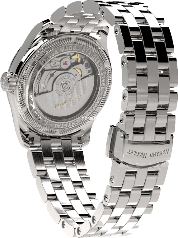 Armand Nicolet,M03 34mm,34mm,Stainless Steel,Silver White,Burgundy,Automatic,Day,38hours,A151BAA,A151BAA-RN-MA150