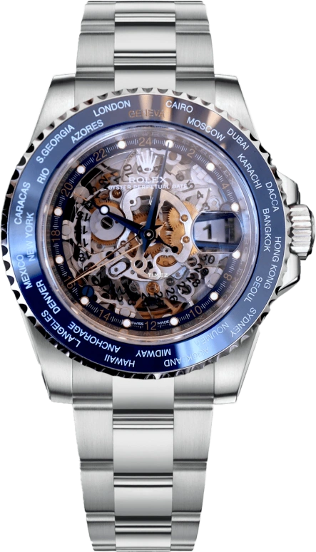 Artisans De Genève,Other ,Stainless Steel,Silver,Skeleton,Automatic,Day,Dule Time,World Time,World Traveler