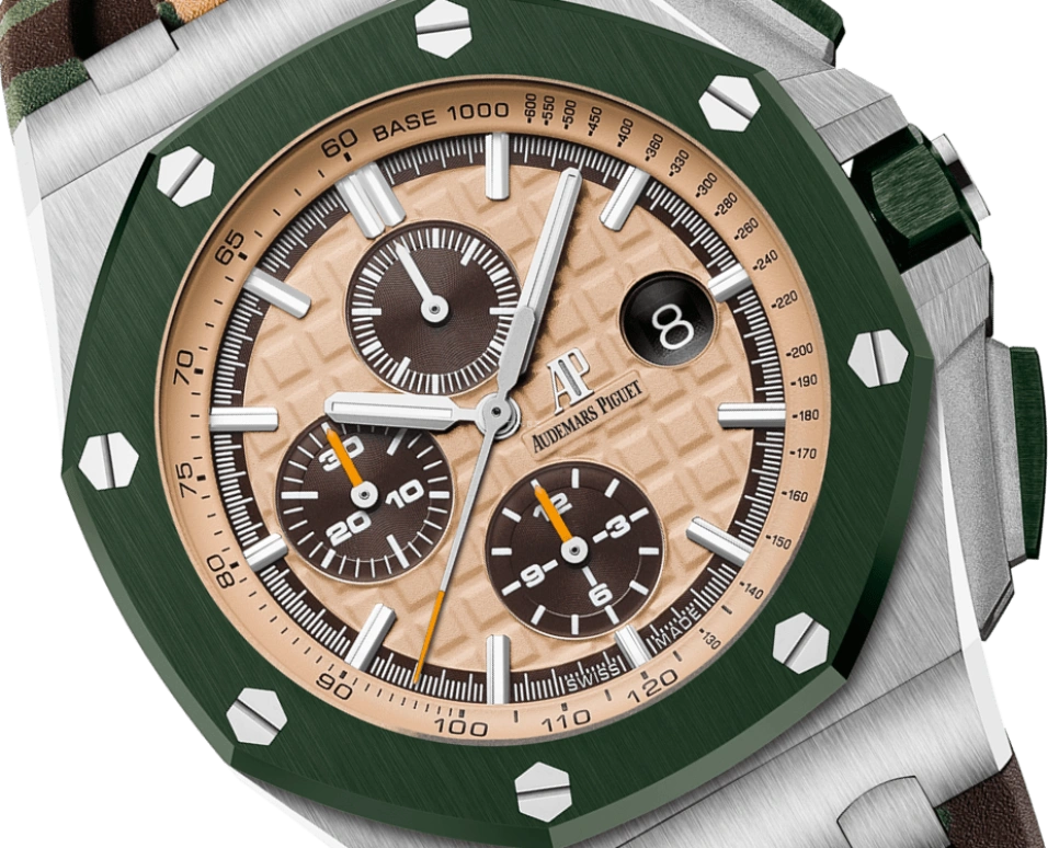 Audemars Piguet,Royal Oak Offshore 44mm,44mm,Ceramic,Stainless Steel,Brown,Cream,Automatic,Chronograph,Day,26400SO,26400SO.OO.A054CA.01