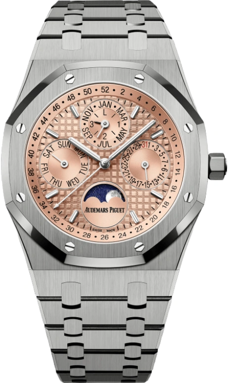 Audemars Piguet,Royal Oak 41mm,41mm,Titanium,Salmon,Automatic,Moonphase,Perpetual Calendar,Month,Date,40hours,In-house Caliber,26615TI,26615TI.OO.1220TI.01