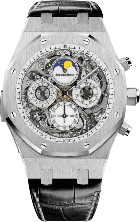 Audemars Piguet,Royal Oak 44mm,44mm,Titanium,Skeleton,Grey,Automatic,Chronograph,Moonphase,Perpetual Calendar,Month,45hours,In-house Caliber,26065IS,26065IS.OO.D002CR.01