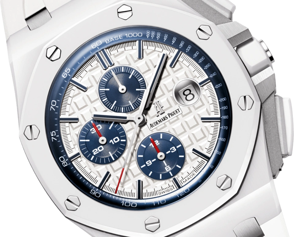 Audemars Piguet,Royal Oak Offshore 44mm,44mm,Titanium,Ceramic,White,Silver,Automatic,Chronograph,Day,26402CB,26402CB.OO.A010CA.01