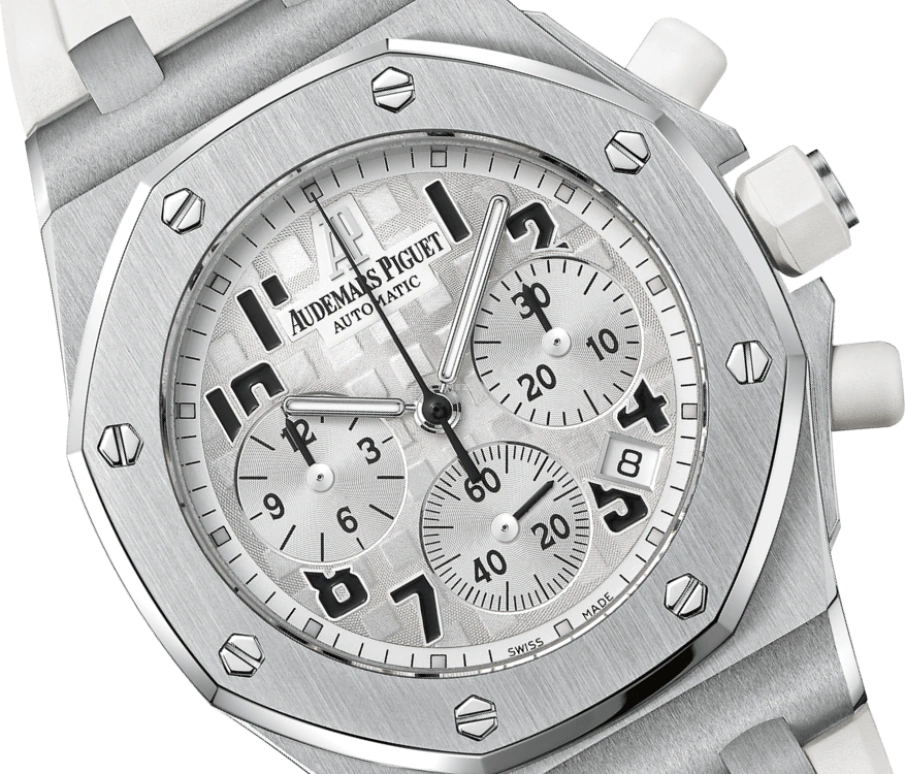 Audemars Piguet,Royal Oak Offshore 37mm,37mm,Rubber,Stainless Steel,White,Silver,Automatic,Chronograph,Day,26283ST,26283ST.OO.D010CA.01
