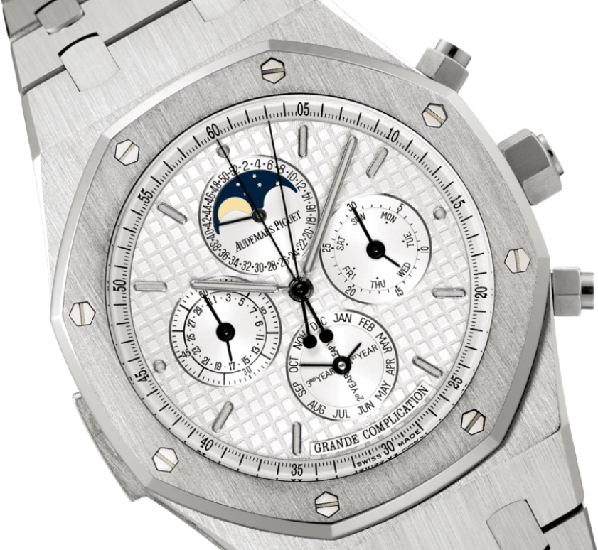 Audemars Piguet,Royal Oak 44mm,44mm,White Gold,Silver,White,Automatic,Chronograph,Moonphase,Perpetual Calendar,Month,45hours,In-house Caliber,25865BC,25865BC.OO.1105BC.04