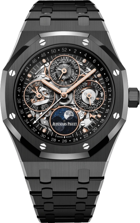 Audemars Piguet,Royal Oak 41mm,41mm,Titanium,Ceramic,Skeleton,Black,Automatic,Moonphase,Perpetual Calendar,Leap Year,Month,40hours,In-house Caliber,Wilber Pan,Will Pan,26585CE,26585CE.OO.1225CE.01