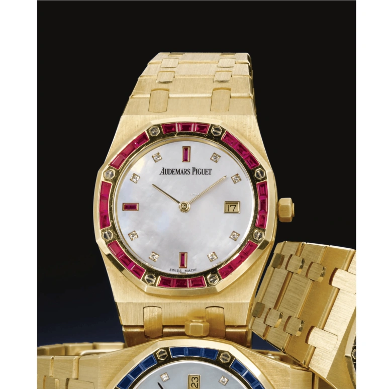 爱彼,皇家橡树 25毫米,25毫米,黄金,白色,石英,日历,蓝宝石,66600BA,66600BA.KK.0722BA.03