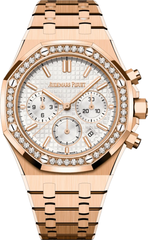 Audemars Piguet,Royal Oak 38mm,38mm,Rose Gold,Silver,White,Automatic,Chronograph,Day,26715OR,26715OR.ZZ.1356OR.01