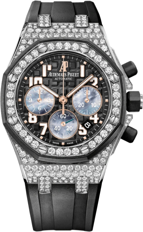 Audemars Piguet,Royal Oak Offshore 37mm,37mm,White Gold,Rubber,Black,Automatic,Chronograph,Day,26212CK,26212CK.ZZ.D002CA.01