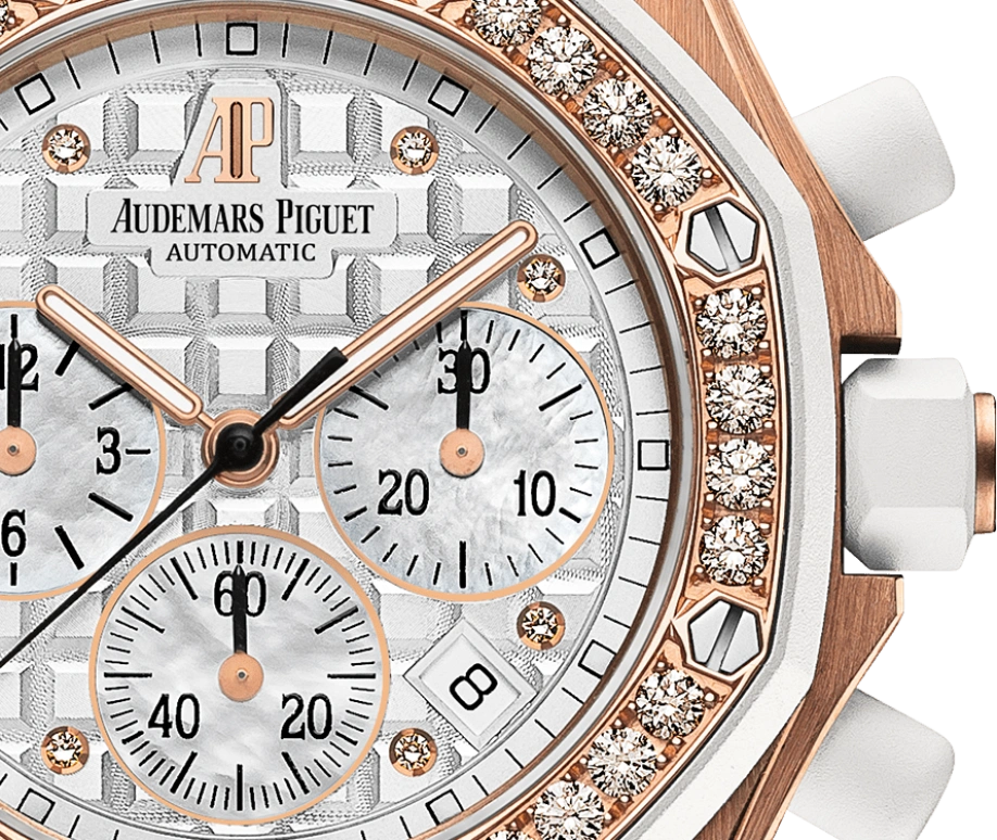 Audemars Piguet,Royal Oak Offshore 37mm,37mm,Pink Gold,Rubber,White,Silver,Automatic,Chronograph,Day,26048OK,26048OK.ZZ.D010CA.01