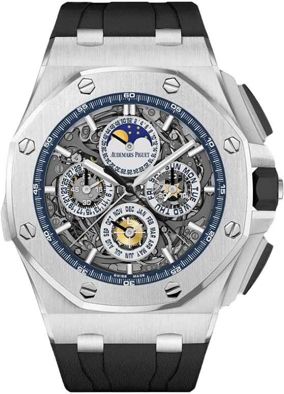 Audemars Piguet,Royal Oak Offshore 44mm,44mm,White Gold,Skeleton,Automatic,Chronograph,Moonphase,Perpetual Calendar,Month,45hours,In-house Caliber,26571BC,26571BC.OO.A002CA.01