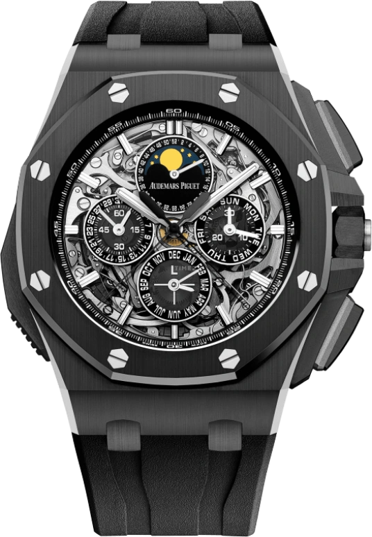 Audemars Piguet,Royal Oak Offshore 44mm,44mm,Titanium,Ceramic,Skeleton,Automatic,Chronograph,Moonphase,Perpetual Calendar,Month,45hours,In-house Caliber,26582CE,26582CE.OO.A002CA.01