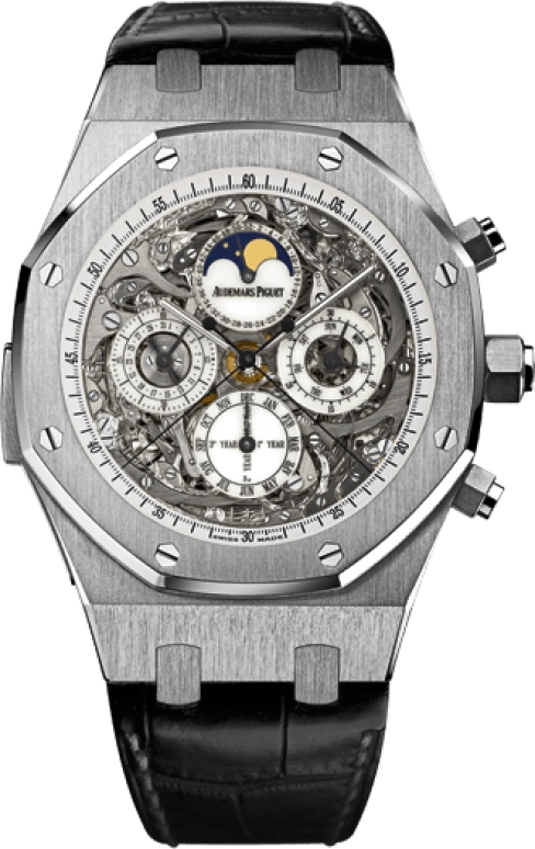 Audemars Piguet,Royal Oak 44mm,44mm,Titanium,Skeleton,Grey,Automatic,Chronograph,Moonphase,Perpetual Calendar,Month,45hours,In-house Caliber,26065IS,26065IS.OO.D002CR.01