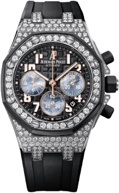 Audemars Piguet,Royal Oak Offshore 37mm,37mm,White Gold,Rubber,Black,Automatic,Chronograph,Day,26212CK,26212CK.ZZ.D002CA.01