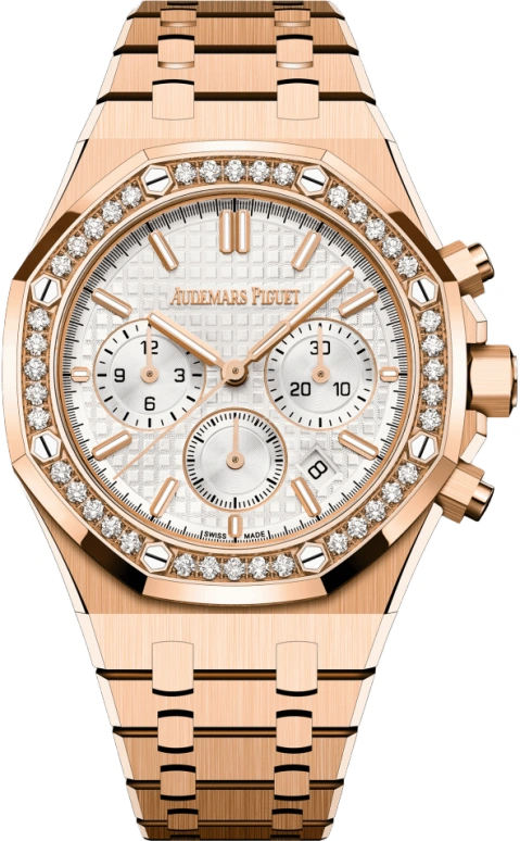 Audemars Piguet,Royal Oak 38mm,38mm,Rose Gold,Silver,White,Automatic,Chronograph,Day,26715OR,26715OR.ZZ.1356OR.01